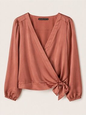 Abercrombie & Fitch Copper Satin Wrap Blouse with Side Knot